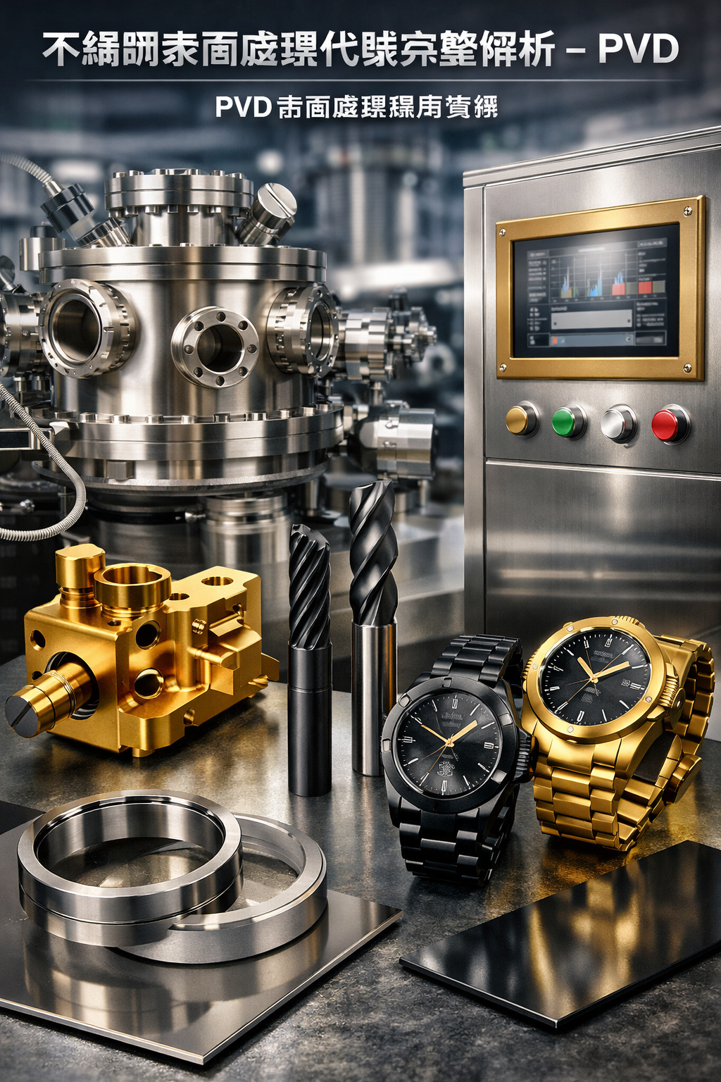 不鏽鋼表面處理代號完整解析：PVD（Physical Vapor Deposition，物理氣相沉積 x 適用於半導體設備、CNC 精密零組件、工業外觀件與高階設備製造 x 處理方式 - 真空鍍膜