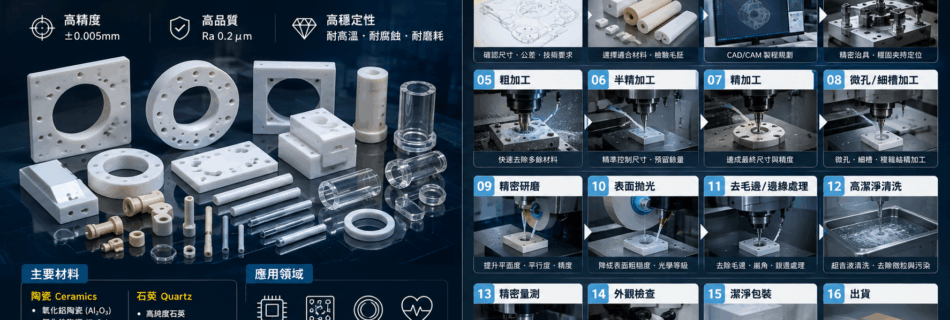 #CNC 加工代工｜# CNC 精密零件｜#陶瓷石英精密CNC加工 陶瓷和石英材料可以被加工成各種高精度、高品質的零件，滿足電子、光學、醫療等領域的特殊需求